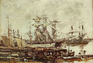 Barcos de vela en el puerto de Burdeos de Eugene Louis Boudin